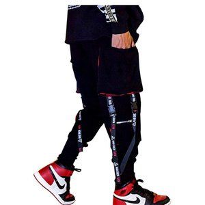 Black Mens Punk Cargo Pants Hip-hop Jogger Patchwork Popular Baggy Teachwear P…